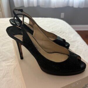 Jimmy Choo Black Glitter Slingback Open Toe Shoes